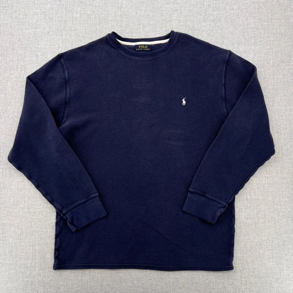 Polo Ralph Lauren Waffle Knit Thermal Crew Shirt Men XXL Navy Preppy Layering